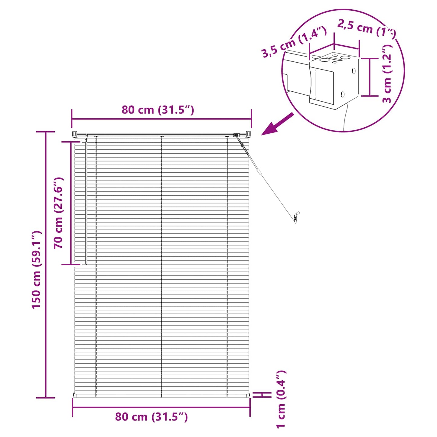 Tenda Veneziana Grigio Argento 150 x 80 cm 25 mm PVC | homemem39
