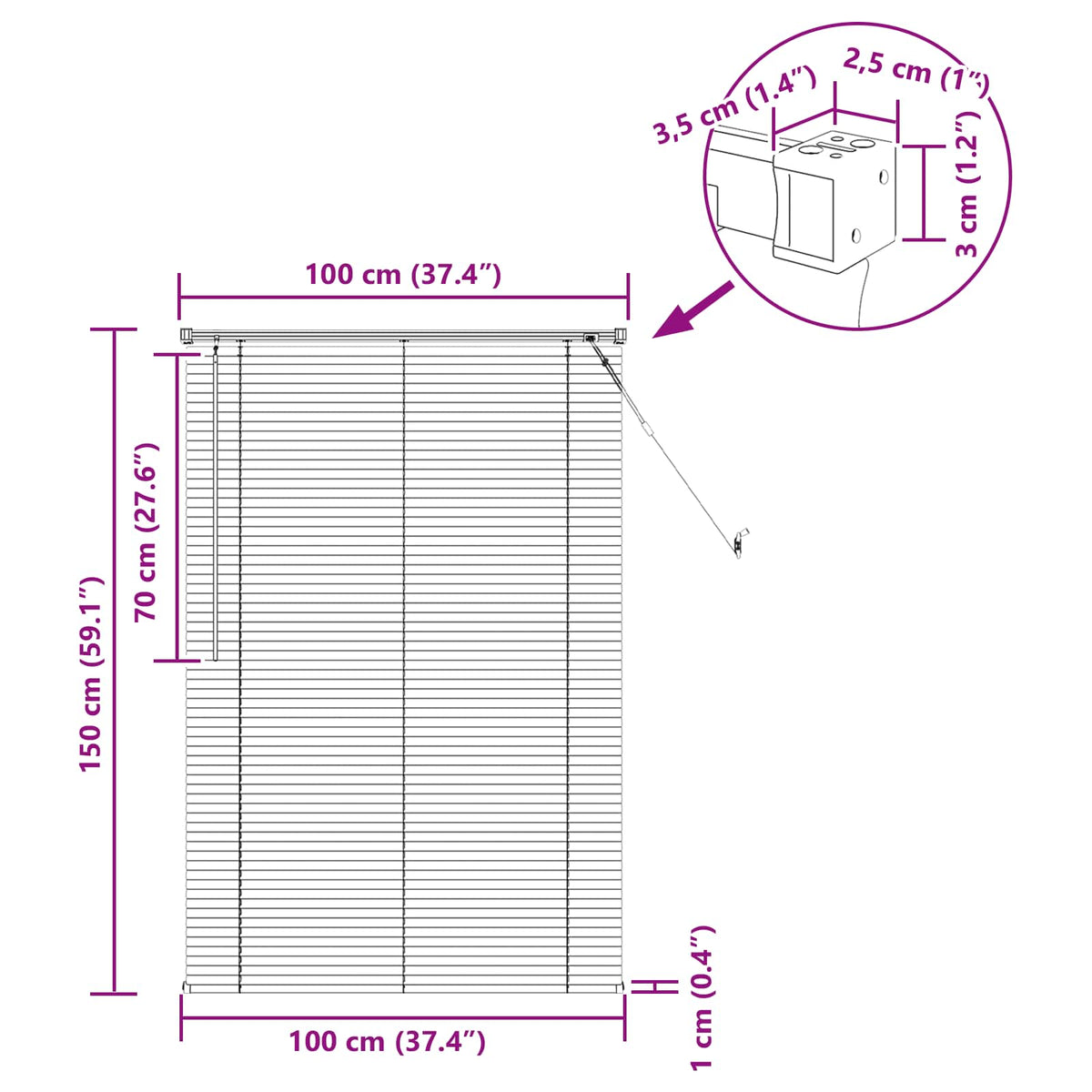 Tenda Veneziana Marrone Chiaro con Motivo 150 x 100 cm 25 mm - homemem39