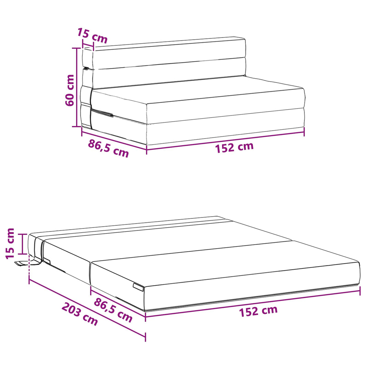 Divano Letto Pieghevole Crema 152 x 86,5 x 60 cm Tessuto
