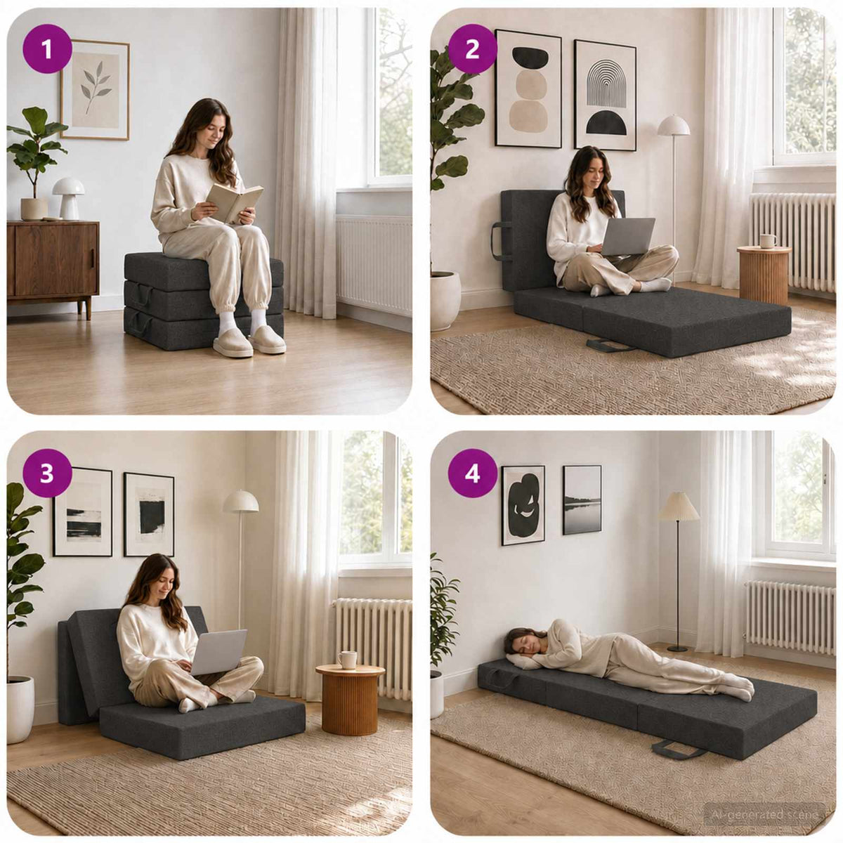 Divano Letto Pieghevole 90 x 63 x 45 cm Grigio Scuro