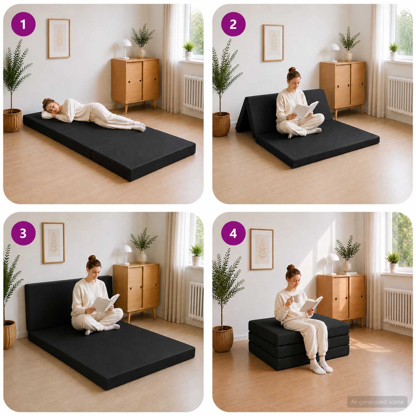 Divano Letto Pieghevole 90 x 67 x 45 cm Nero | homemem39