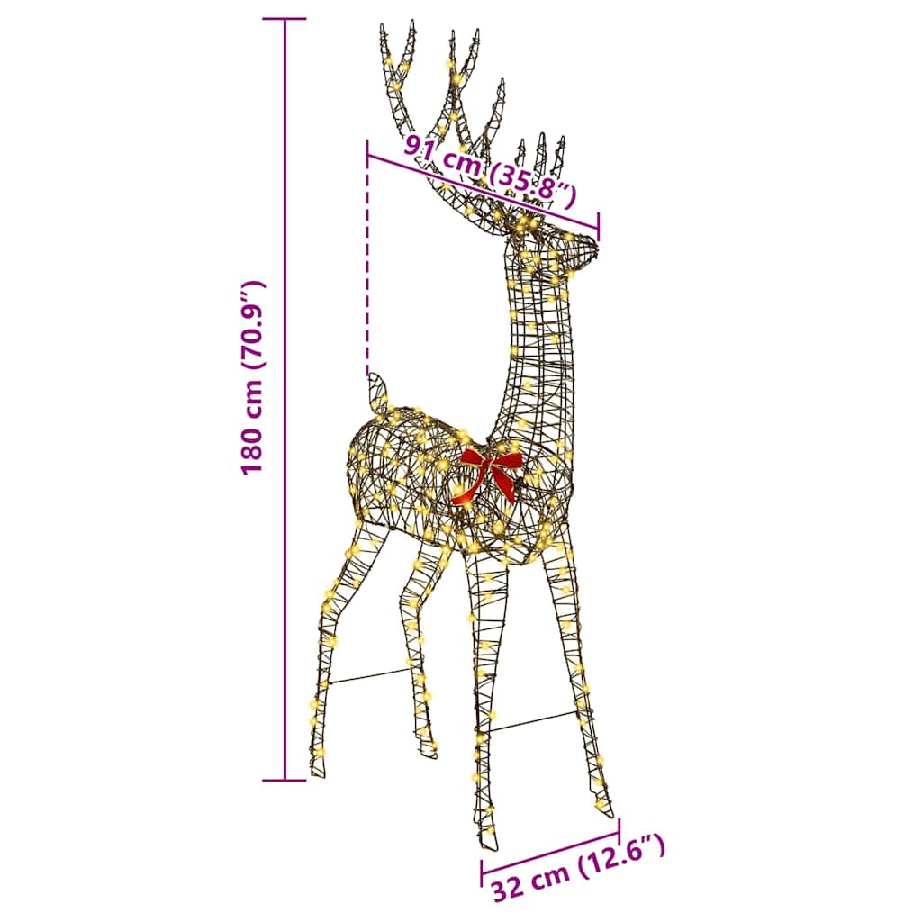 Renna 3D con 250 LED Bianco caldo 180 cm Rattan