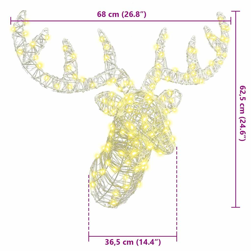 Testa di Renna con 140 LED Bianco caldo 60 cm Acrilico