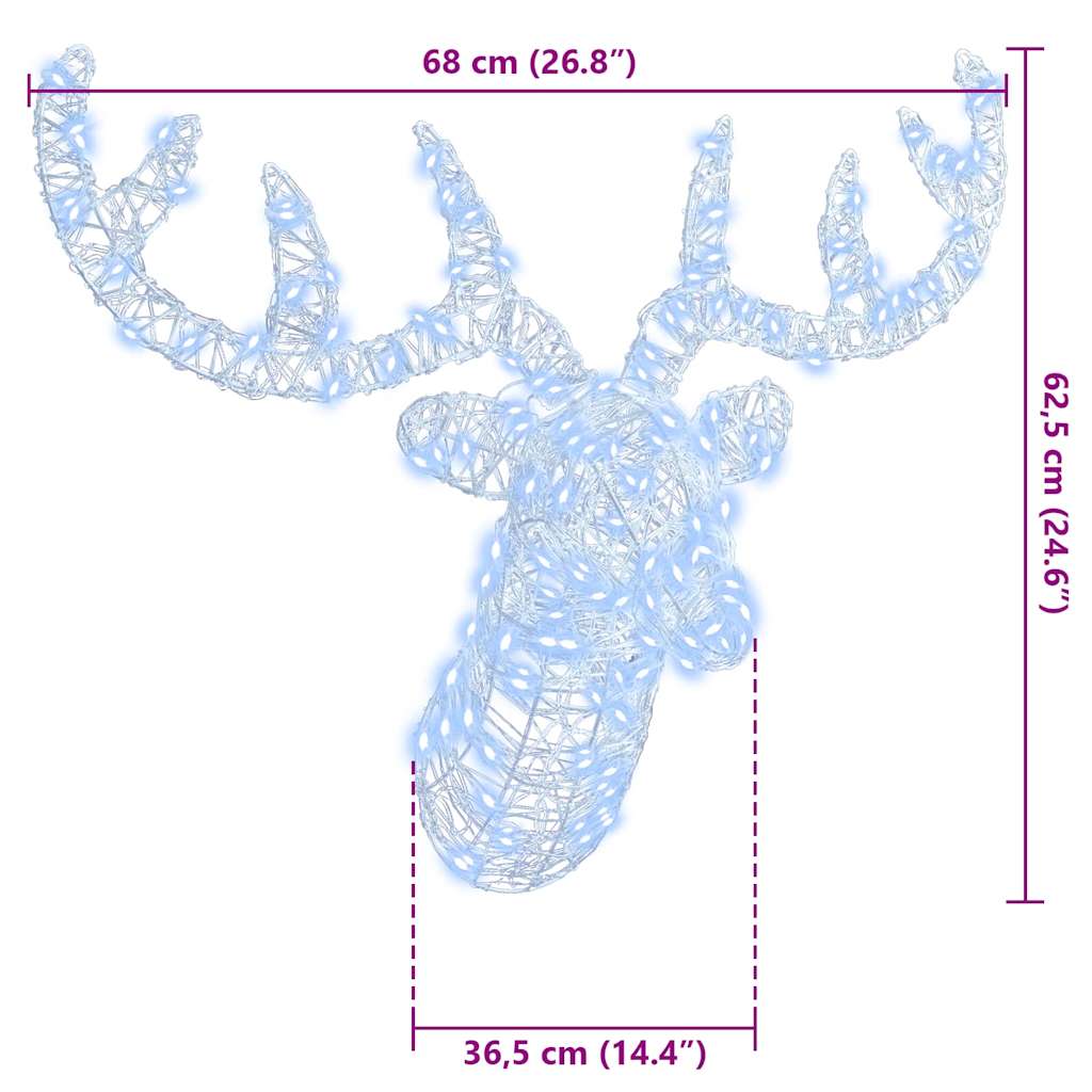 Testa di Renna con 140 LED Bianco freddo 60 cm Acrilico