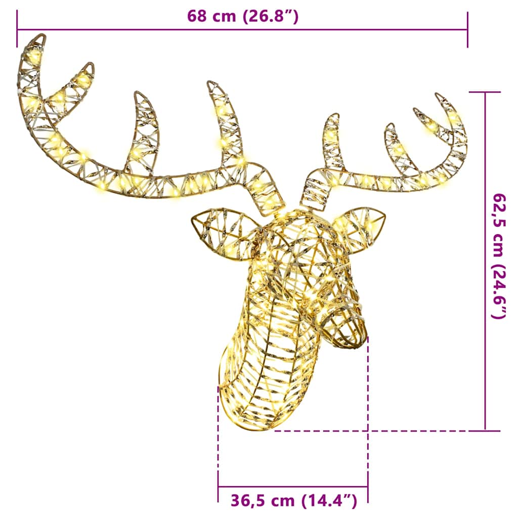 Slitta trainata da renna con 140 LED Bianco caldo 60 cm PET