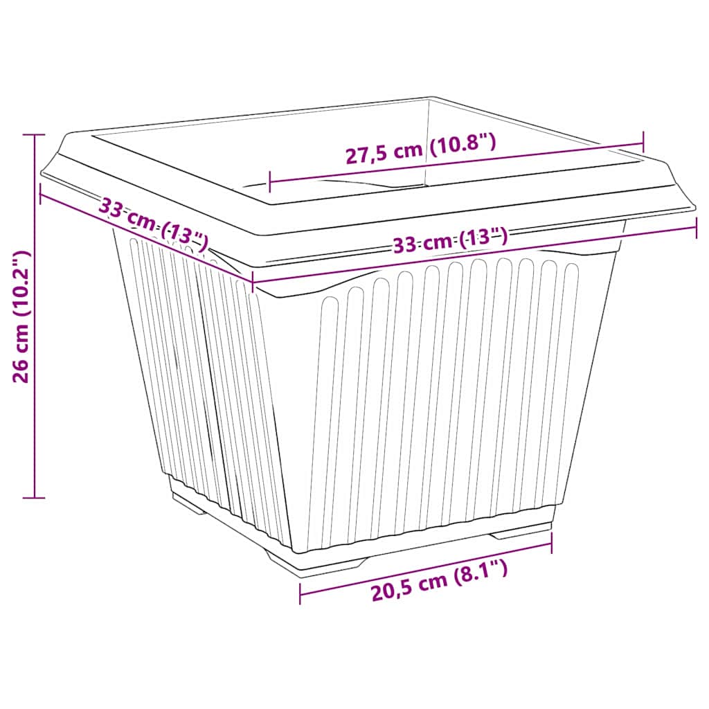 Vaso quadrato per fiori 24 pcs Nero 33 x 33 x 26 cm Plastica | homemem39