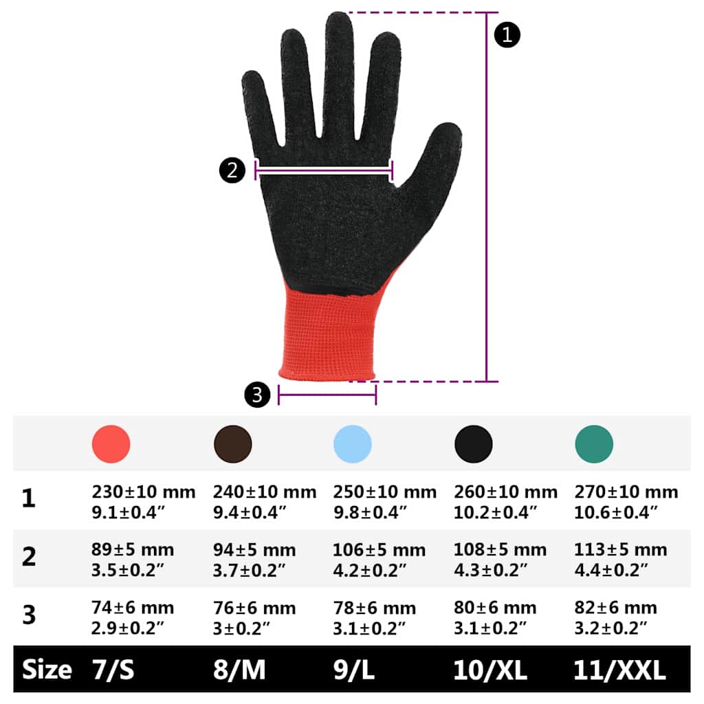 Guanti da Lavoro 12 pcs Rosso e Nero 7 / S | homemem39