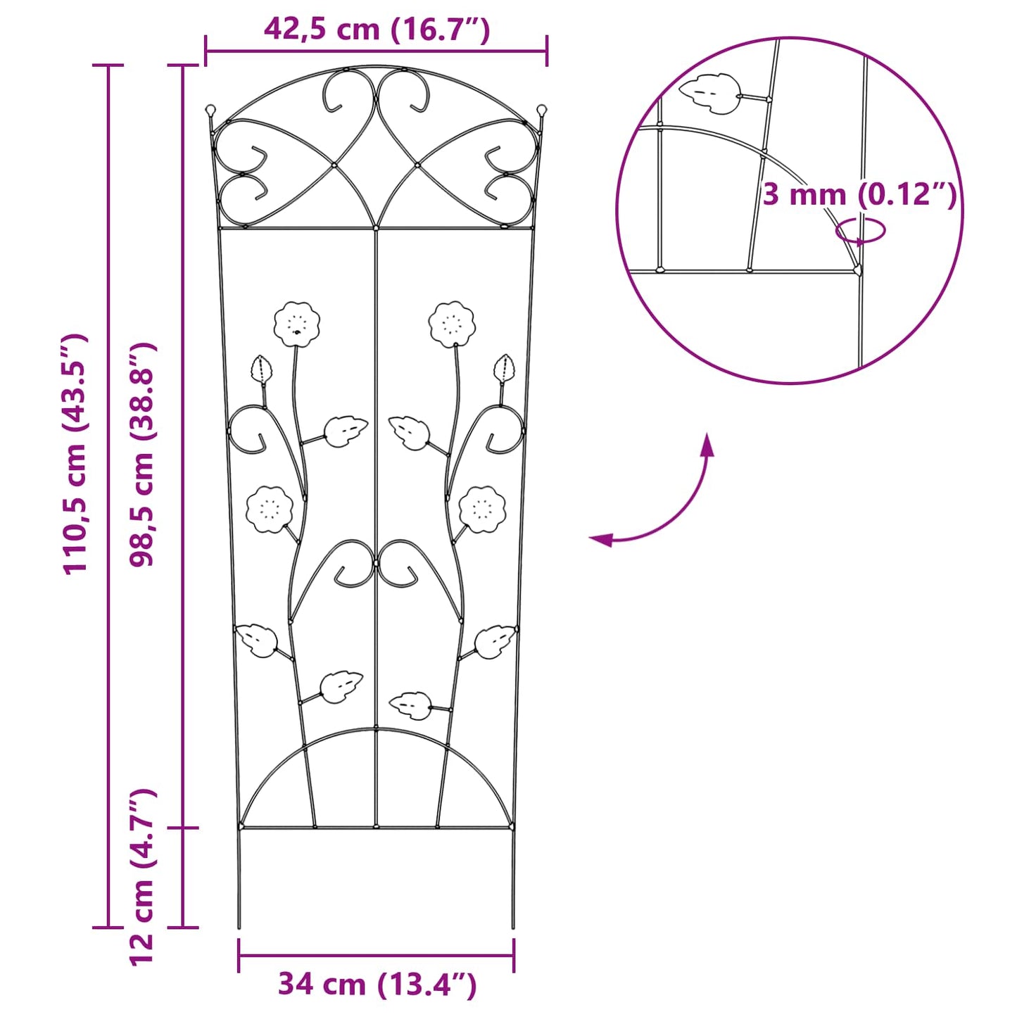 Recinzione per Giardino 3 pcs Verde 110,5 x 42,5 cm Acciaio | homemem39
