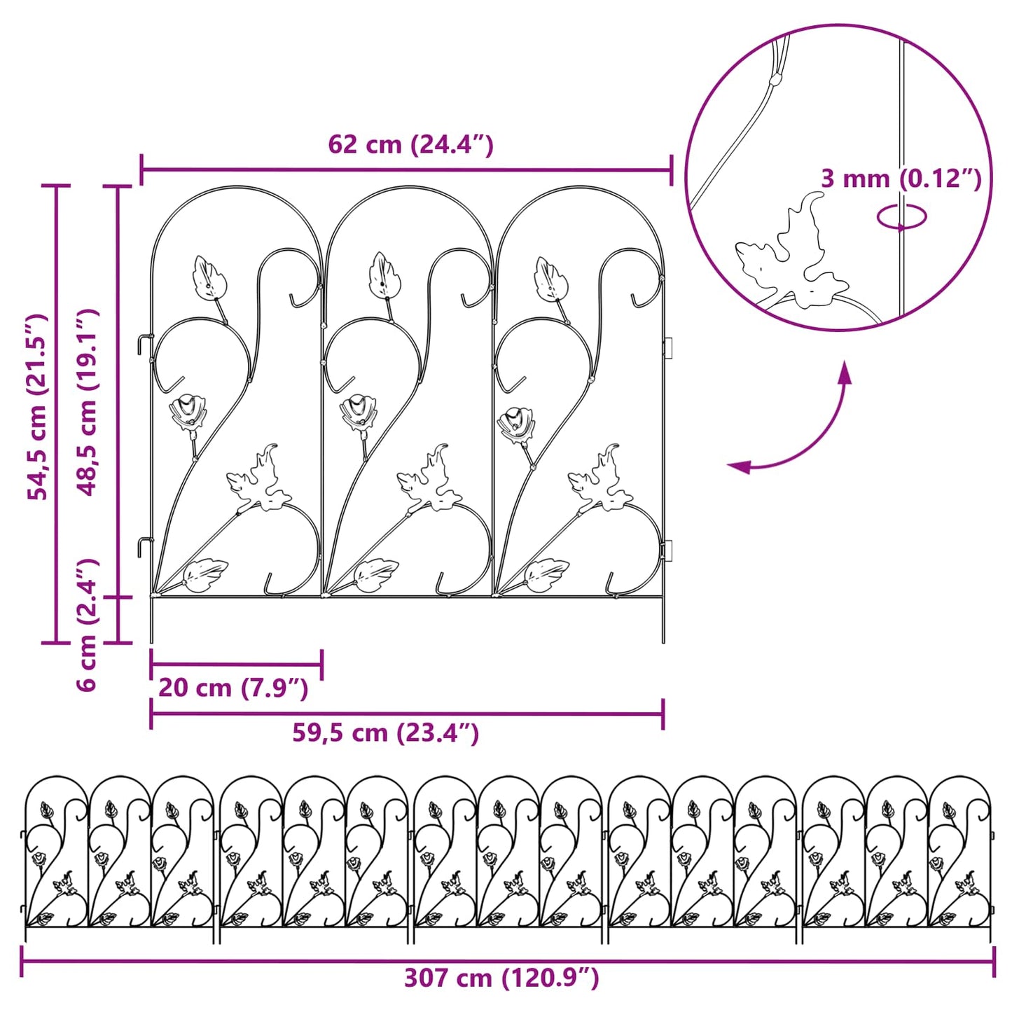 Recinzione per Giardino Traliccio Nero 307 x 54,5 x 0,3 cm