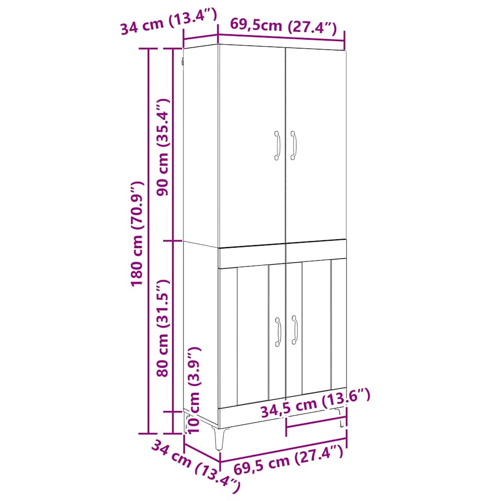 Credenza Legno vecchio 69,5 x 34 x 180 cm Legno multistrato | homemem39