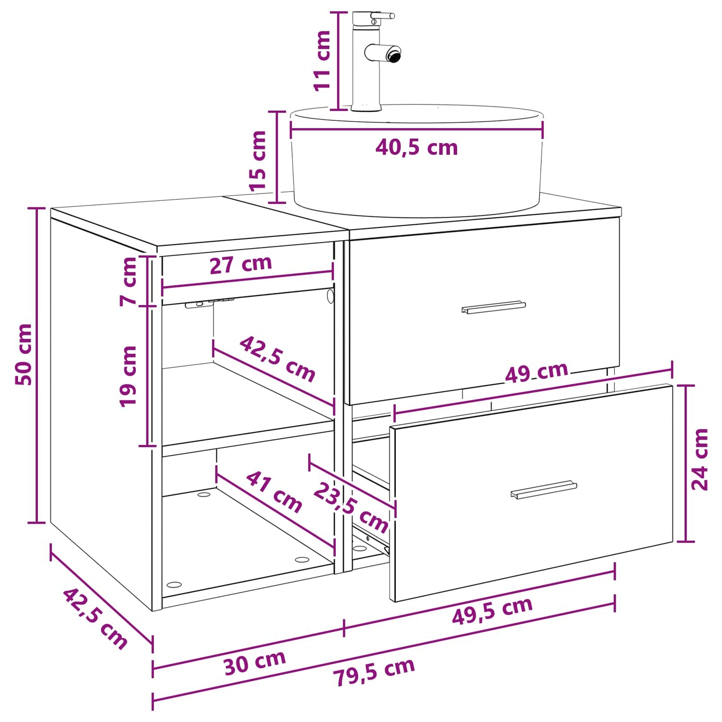 Set di mobili per il bagno 2 pcs Rovere Fumo | homemem39