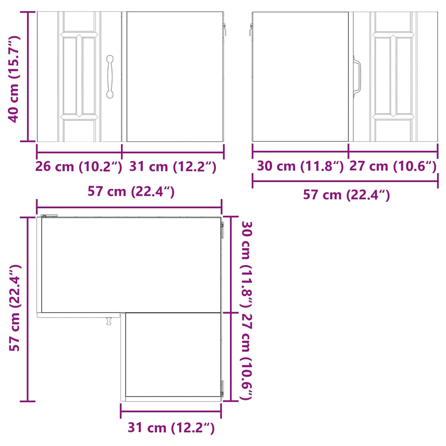 Mobile angolare per parete LUCCA Rovere Marrone 57 x 57 x 40 cm