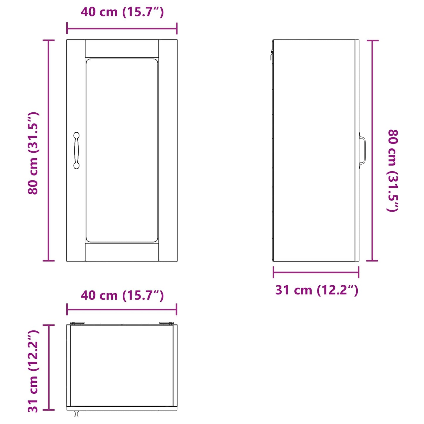 Mobile in vetro da parete LUCCA 2 pz Legno antico