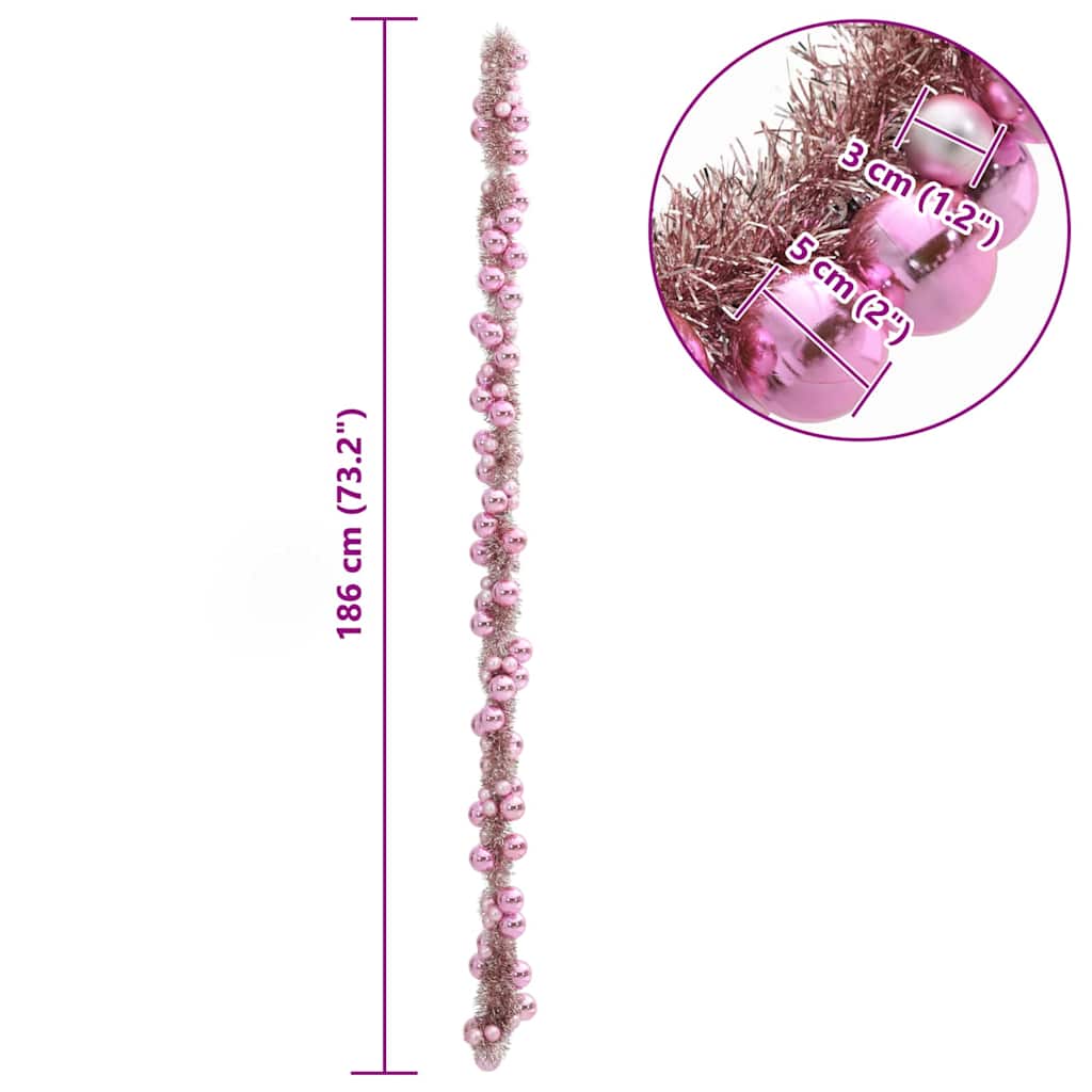 Ghirlanda di Palline di Natale Rosa 186 cm Polistirolo | homemem39