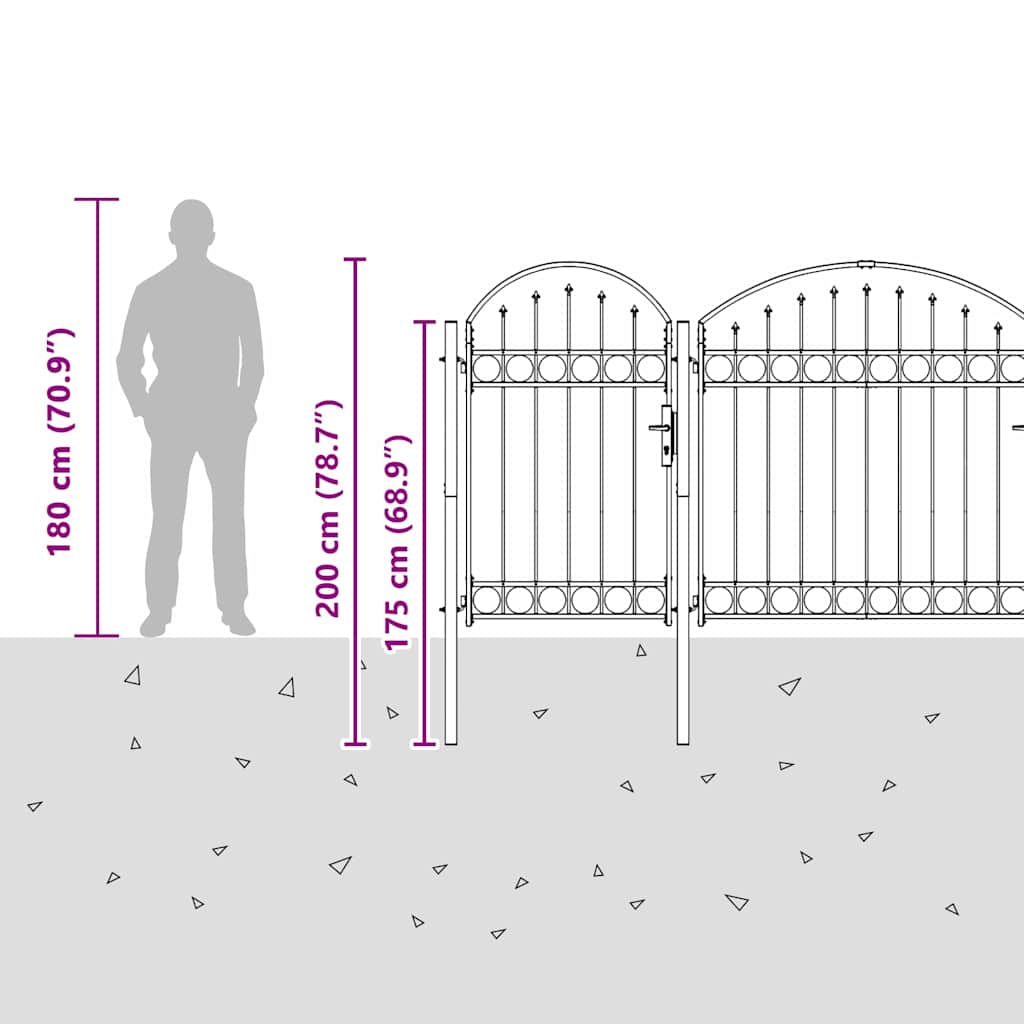 Cancello da Giardino con Parte Superiore Arcuata Grigio