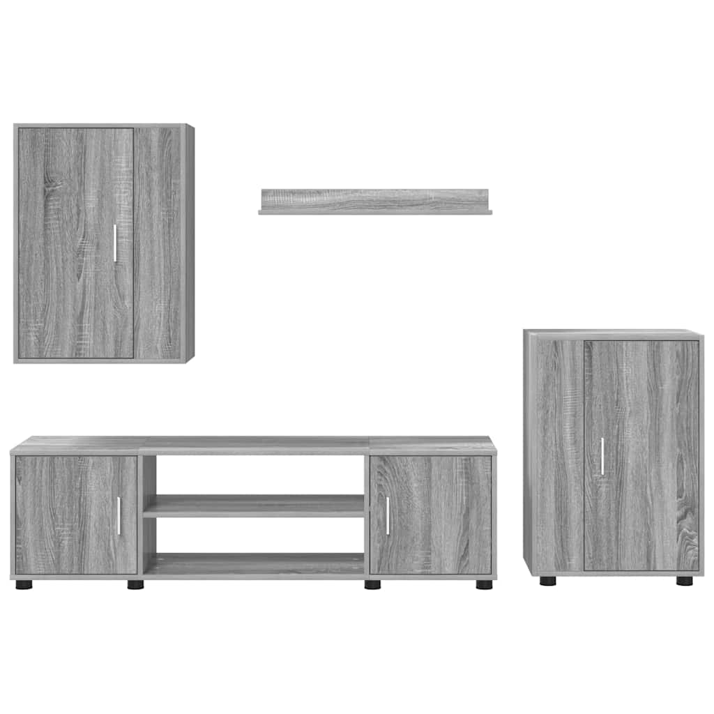 Set di mobile TV da 4 pezzi Grigio sonoma Legno multistrato