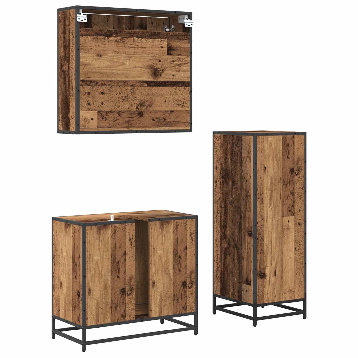 Set di mobili per il bagno 3 pz Legno vecchio 65 x 33 x 60 cm