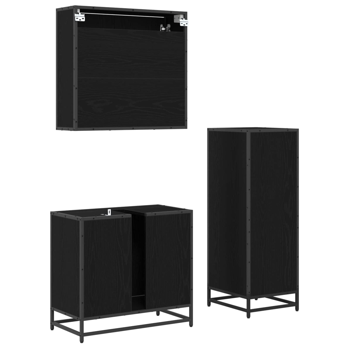 Set di mobili per il bagno 3 pz Rovere Nero 65 x 33 x 60 cm