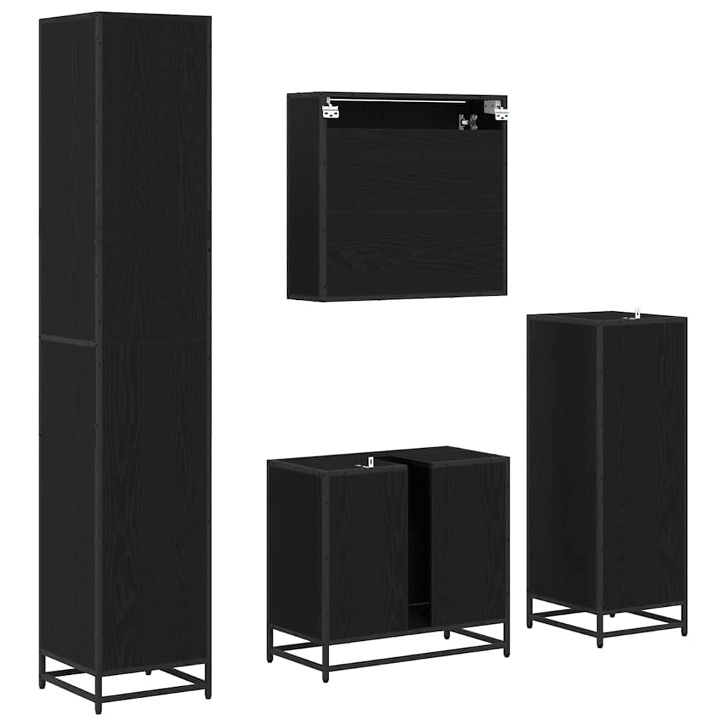 Set di mobili per il bagno 4 pcs Rovere Nero Legno multistrato | homemem39
