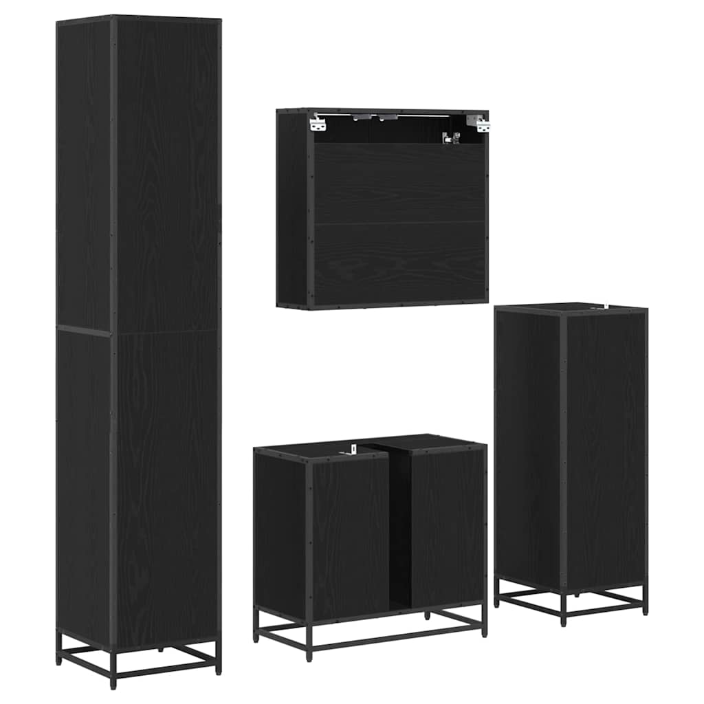 Set di mobili per il bagno 4 pcs Rovere nero Legno multistrato