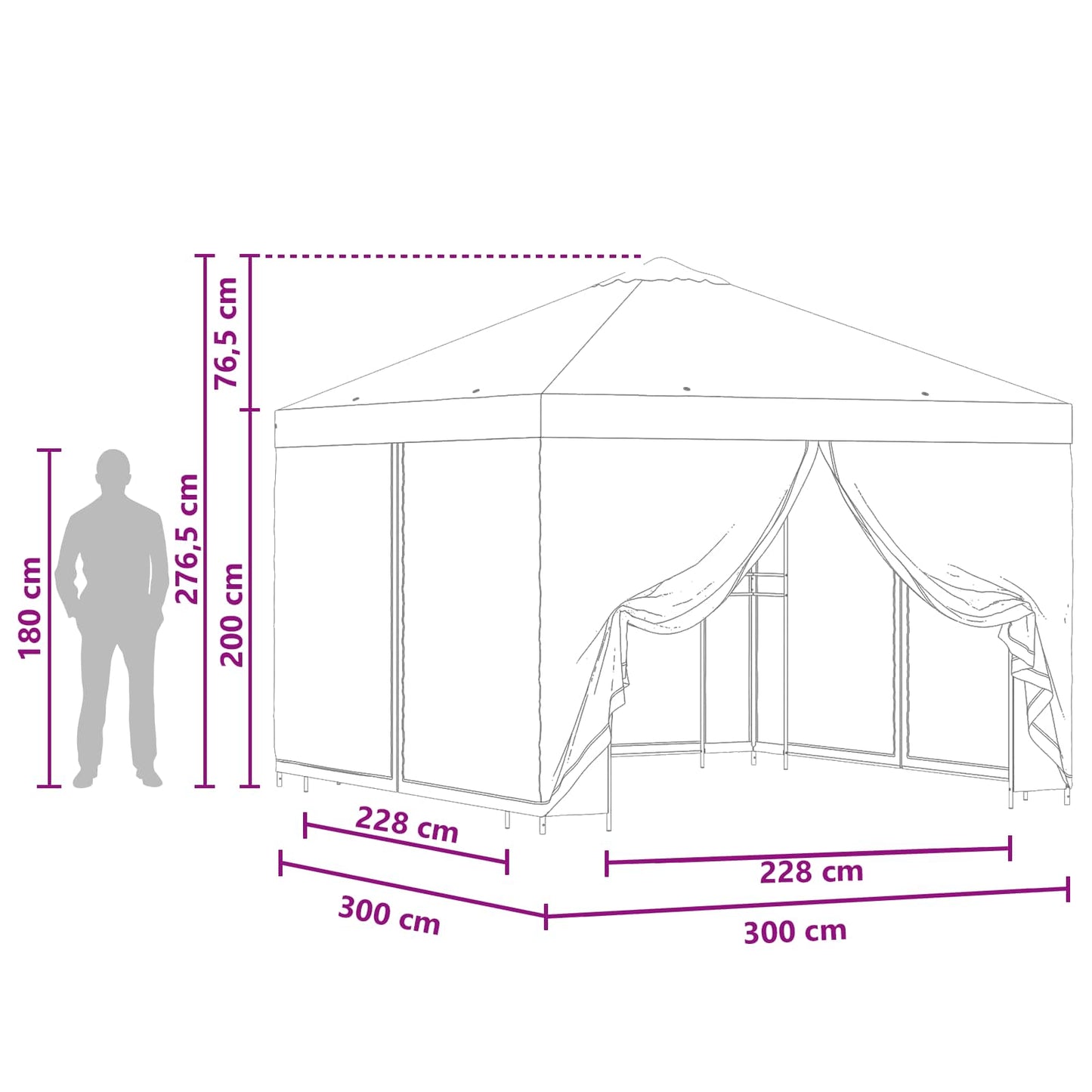 Gazebo da giardino con pareti laterali 3 x 3 m Tortora | homemem39