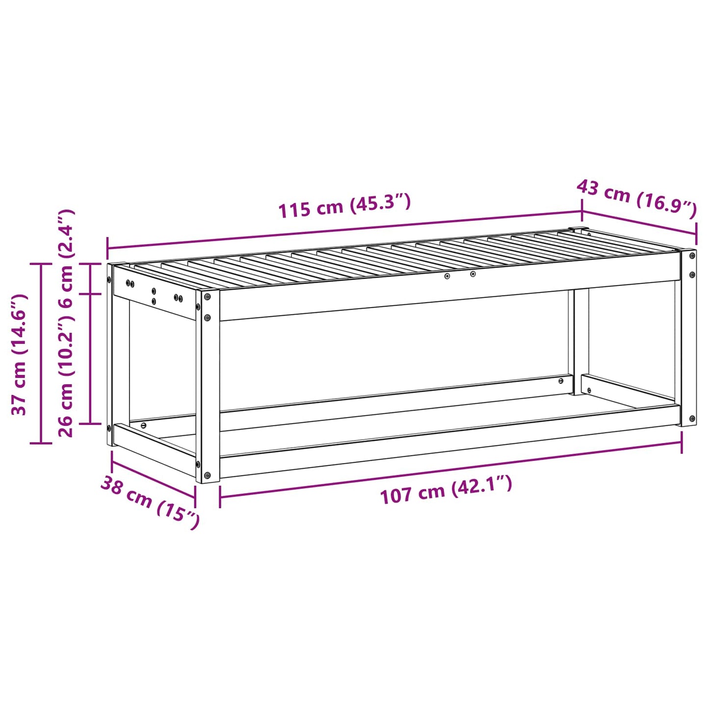 Panca da esterno Naturale 115 x 43 x 37 cm | homemem39
