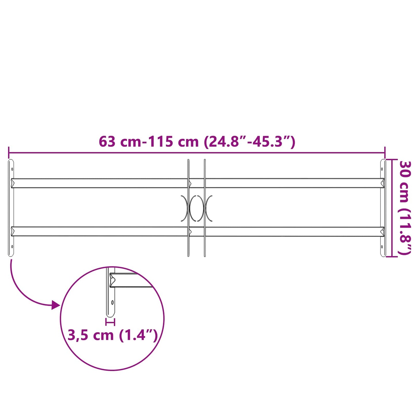 Griglia Finestra Nero 115 x 30 cm Acciaio verniciato a polvere