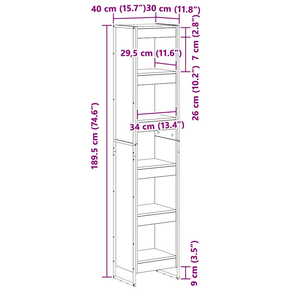 Armadio per Libri Grigio Sonoma 80 x 30 x 155 cm