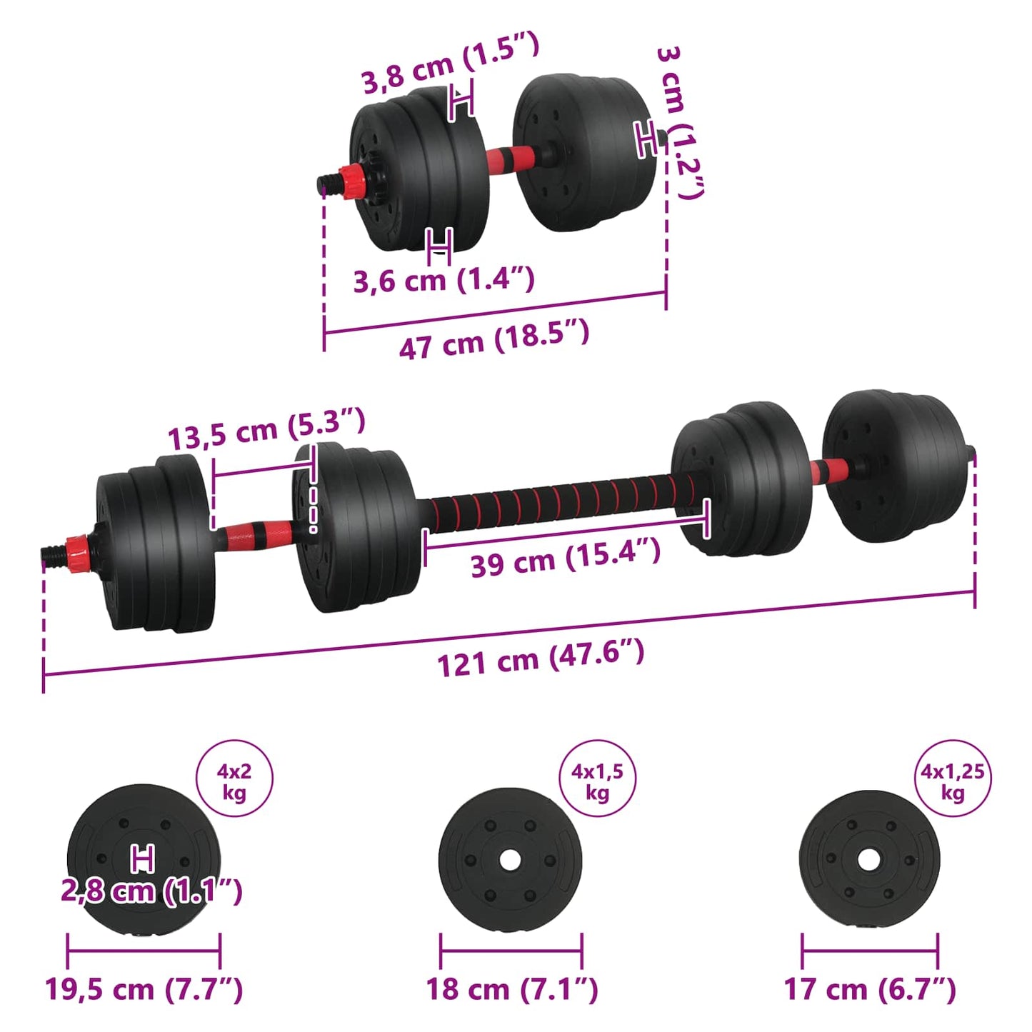 Set Manubri e Bilanciere 2-in-1 20 kg Nero e Rosso | homemem39