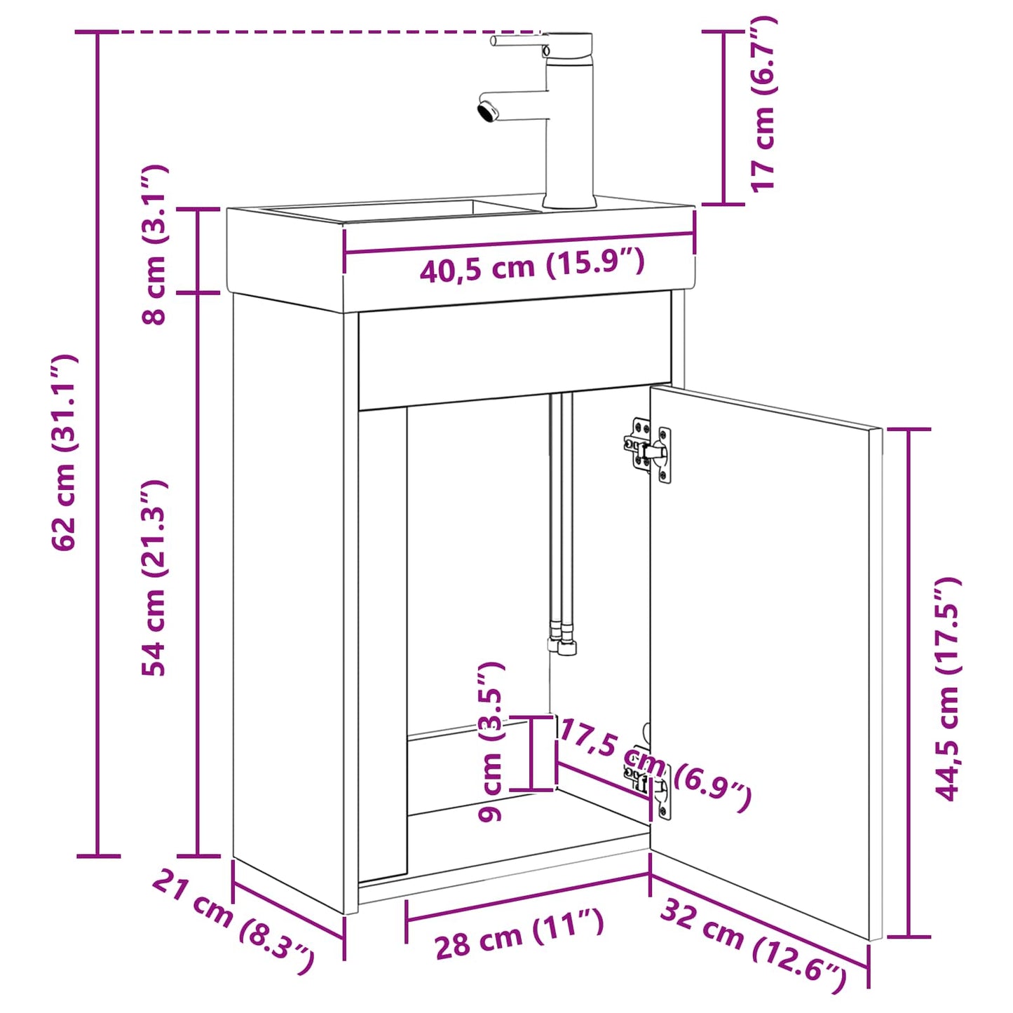 Mobile bagno con rubinetto Sonoma grigio 40,5 x 22,5 x 62 cm | homemem39