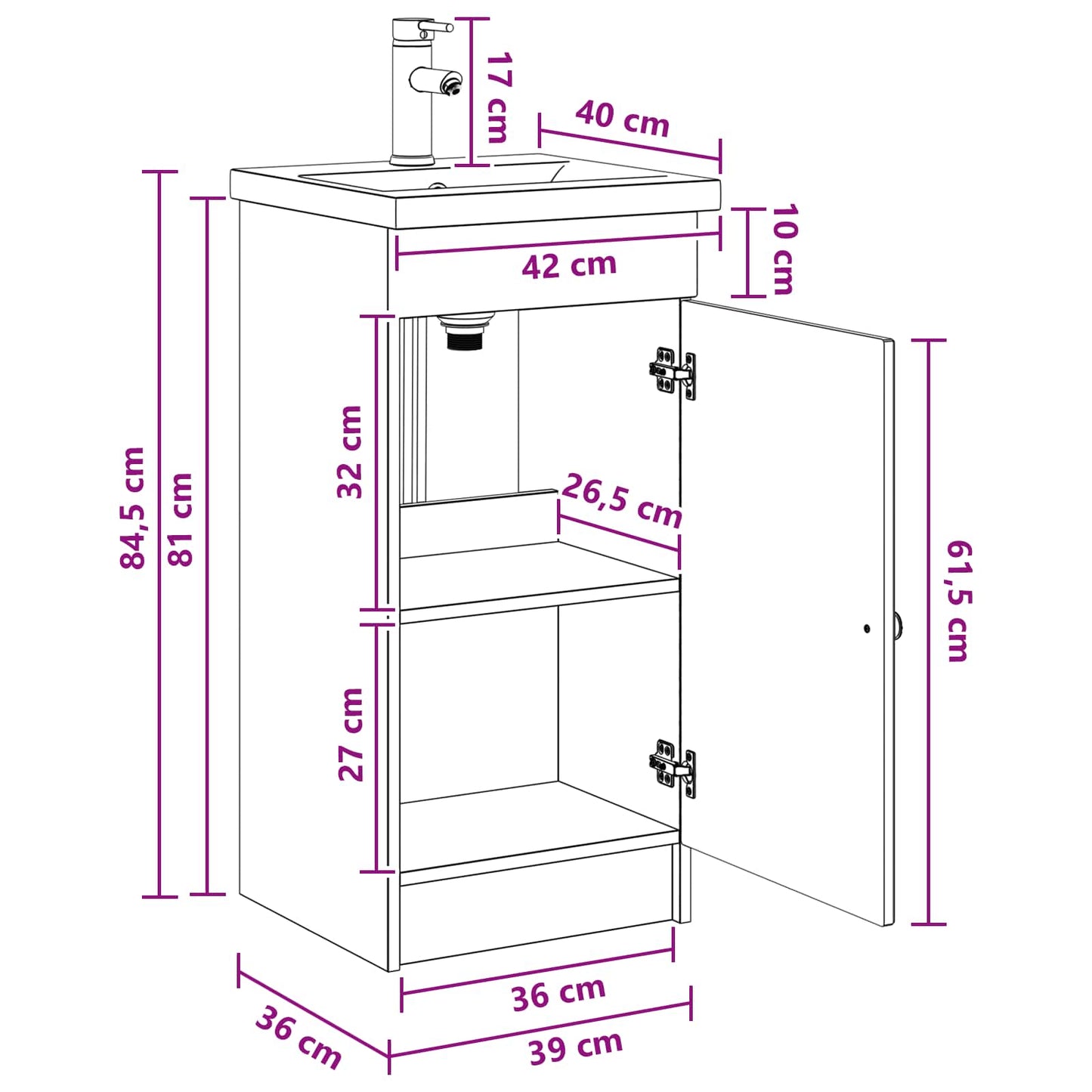 Mobile da bagno con lavabo Nero 42 x 40 x 84,5 cm | homemem39
