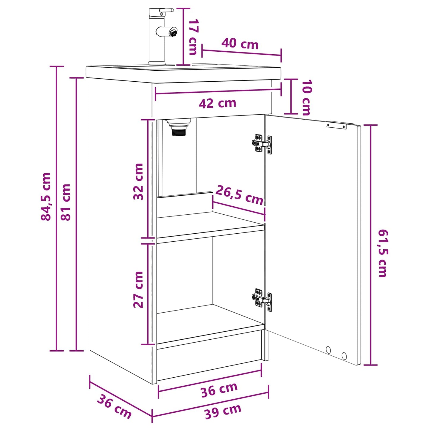 Mobile da bagno con lavabo Sonoma grigio 42 x 40 x 84,5 cm | homemem39