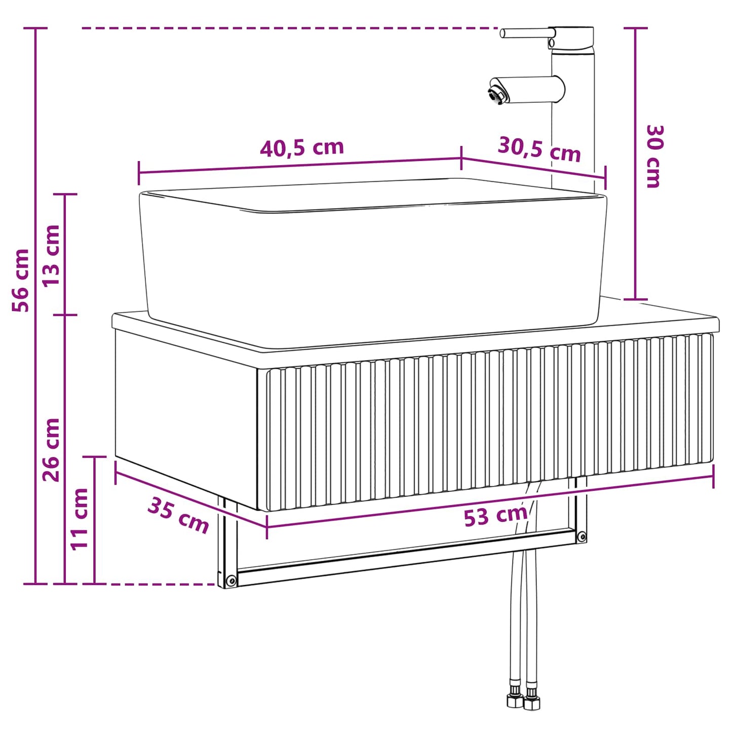 Lavabo da Parete Nero 53 x 35 x 39 cm Legno ingegnerizzato | homemem39