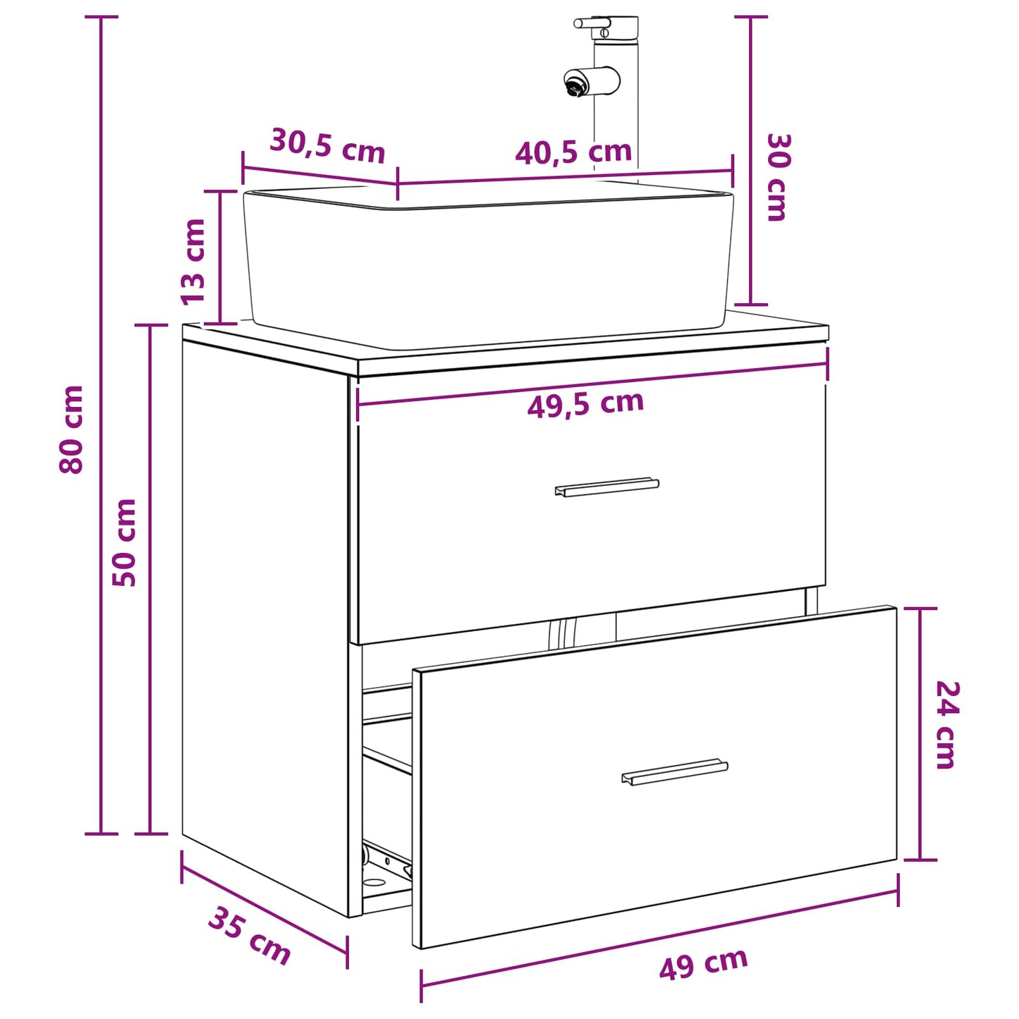 Mobile Lavabo da Parete Rovere Fumo 53 x 34,5 x 63 cm | homemem39