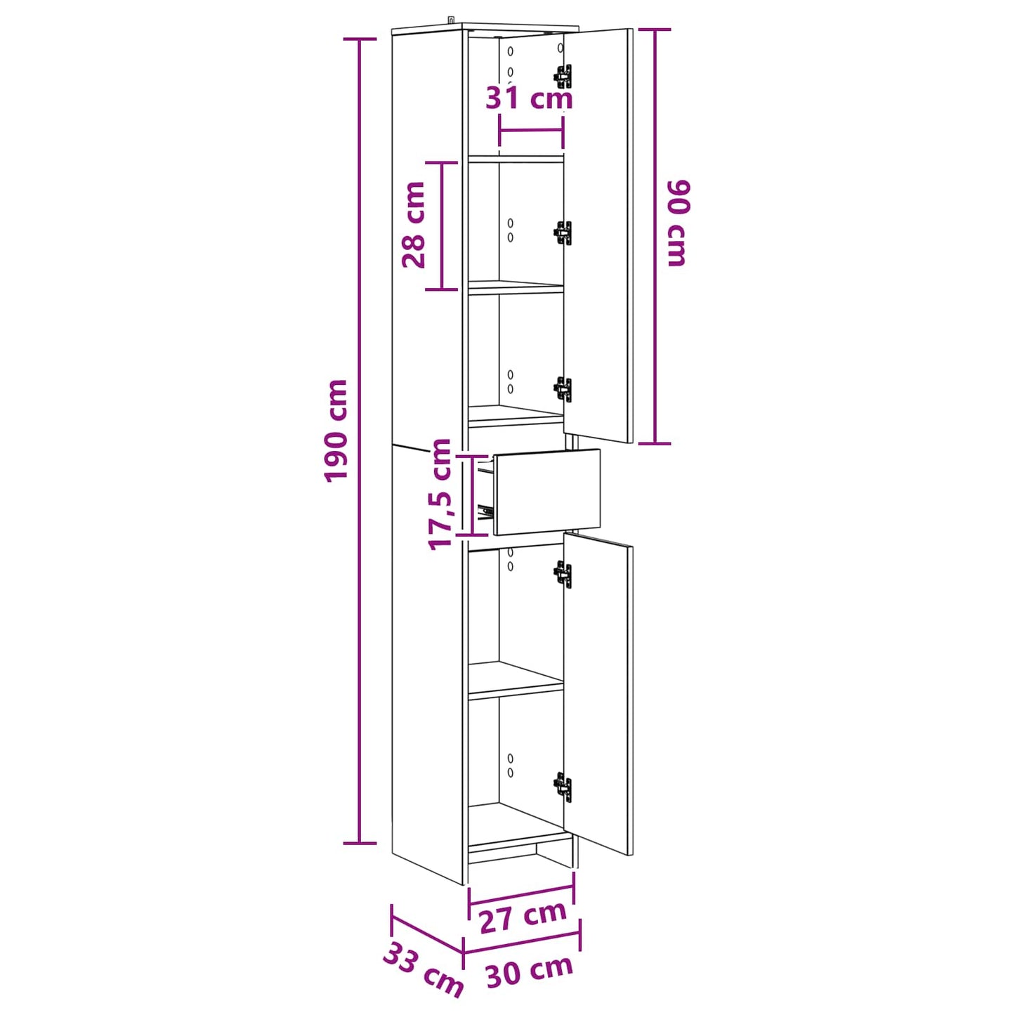 Mobile da Bagno Legno antico 30 x 33 x 190 cm | homemem39