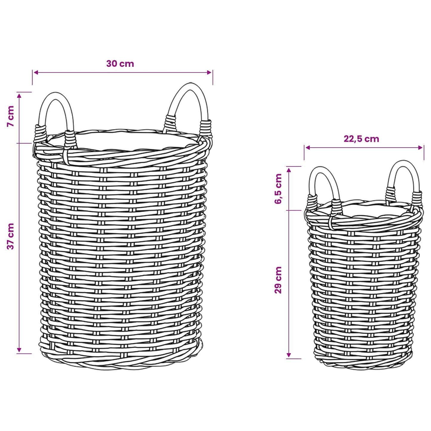 Cesto per Piante 2 pz Grigio naturale Rattan Kubu