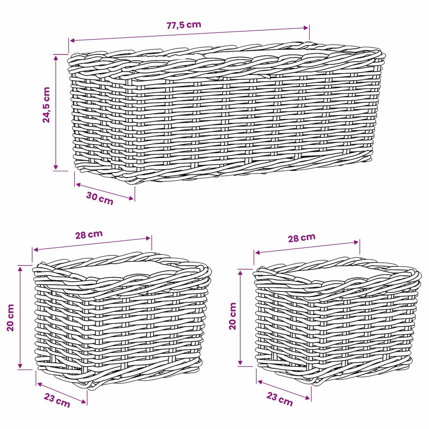 Cestino da Vaso 3 pz Marrone Naturale Rattan Kubu
