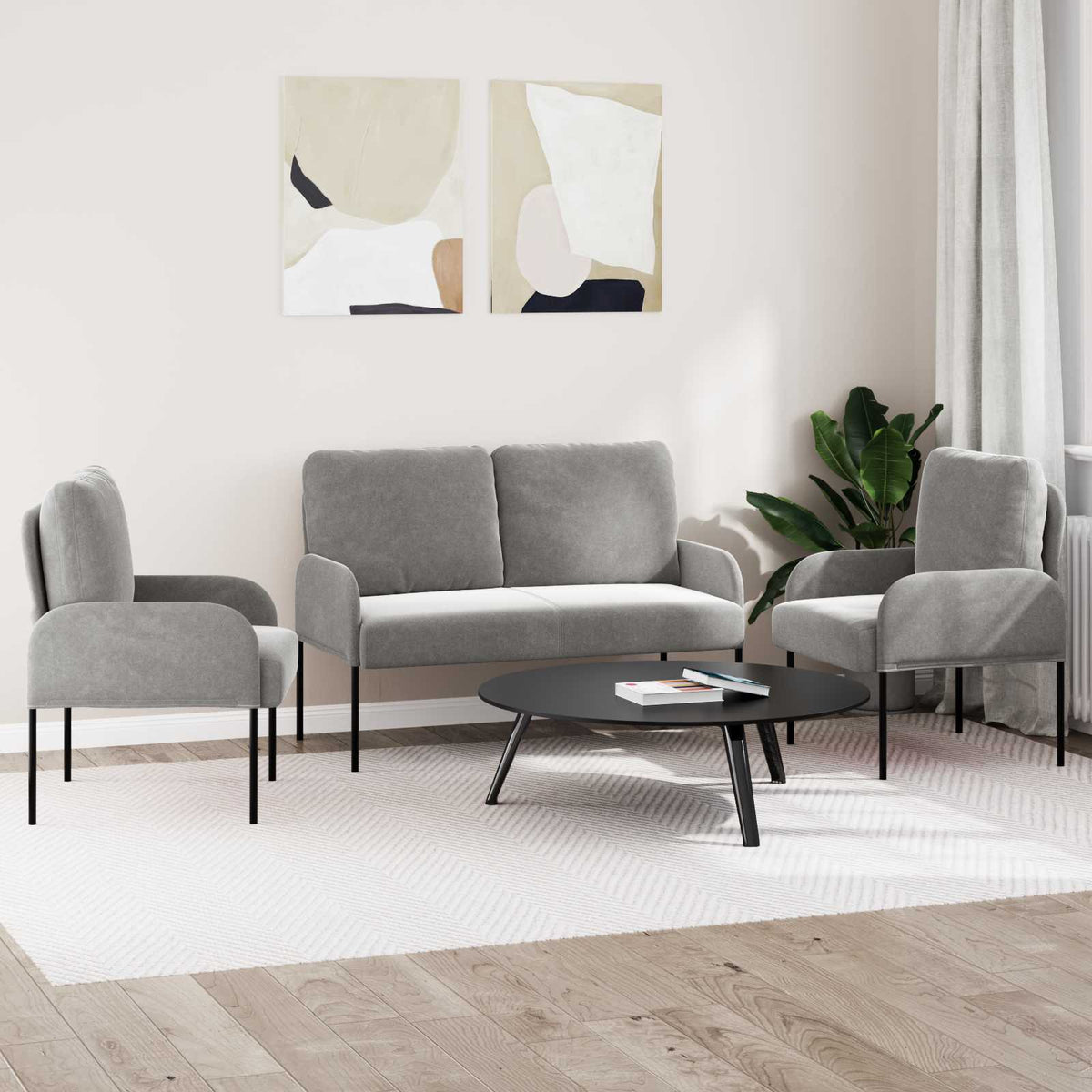 Set divani 3 pz Grigio chiaro Legno compensato - homemem39