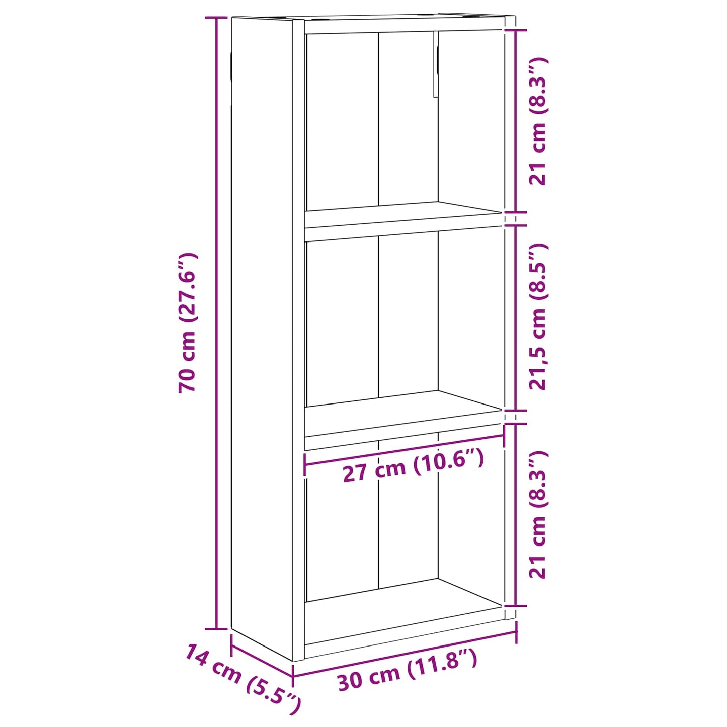 Armadio da bagno a muro Sonoma grigia 30 x 14 x 70 cm | homemem39