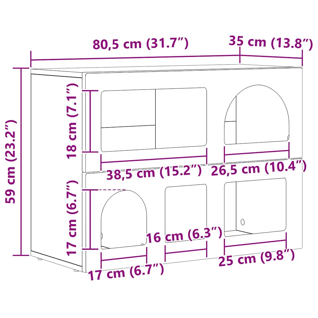 Credenza Legno vecchio 80.5 x 35 x 59 cm Legno multistrato