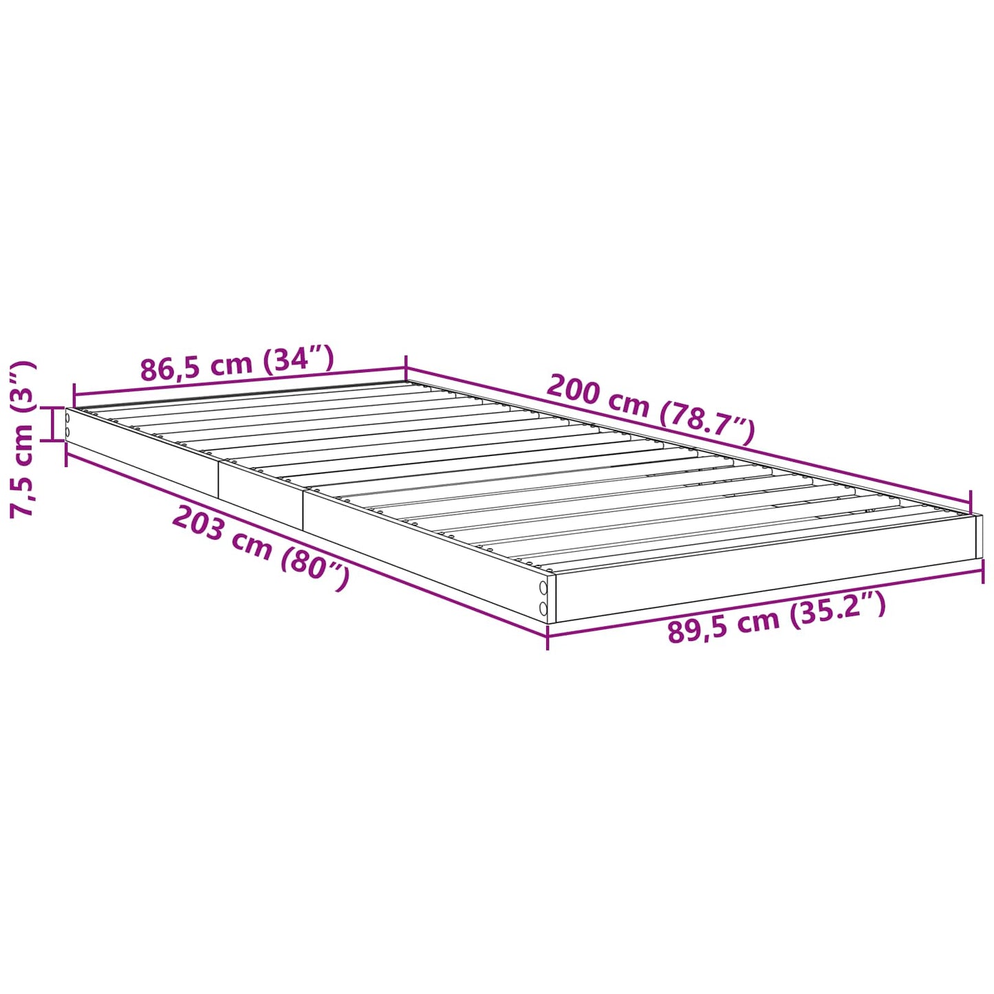 Struttura letto a terra Grigio Sonoma 90 x 200 cm | homemem39