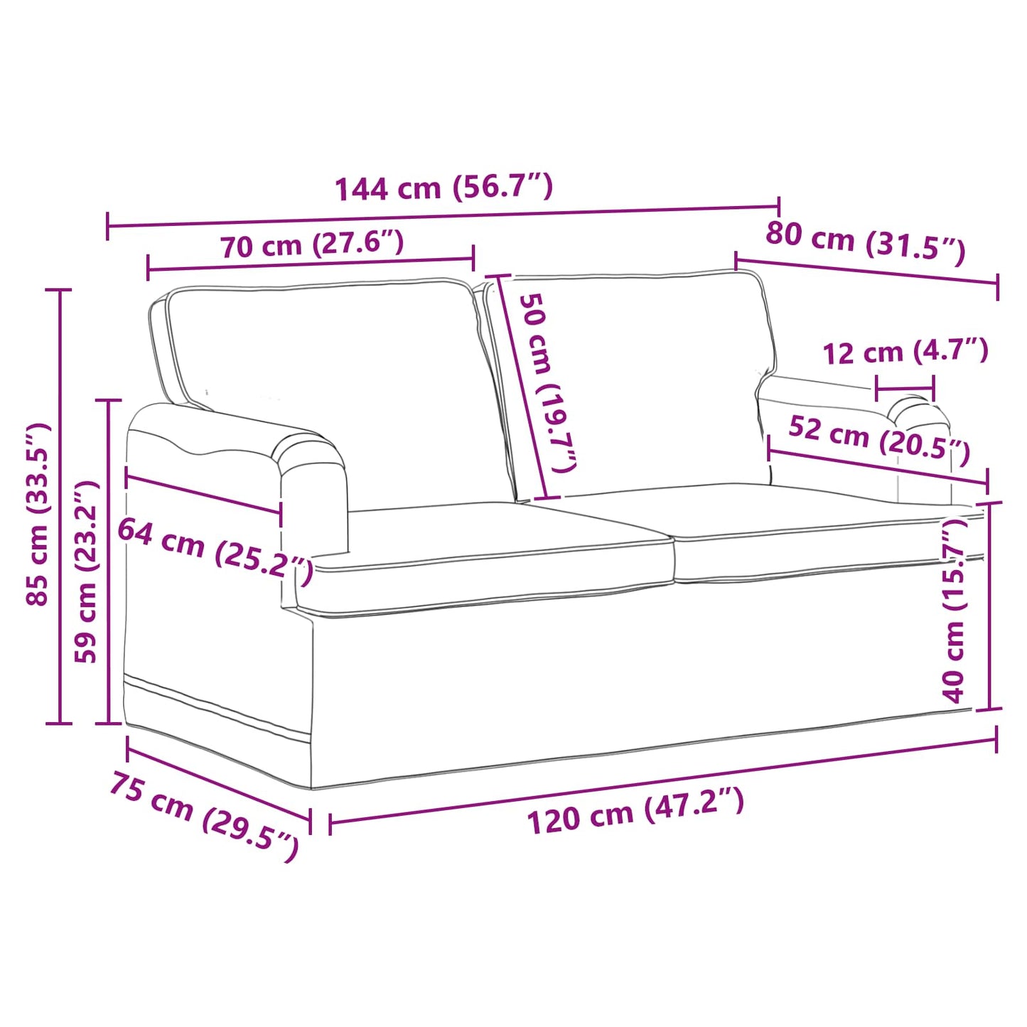 Set di divani 2 pcs Nero 144 x 80 x 85 cm Tessuto | homemem39