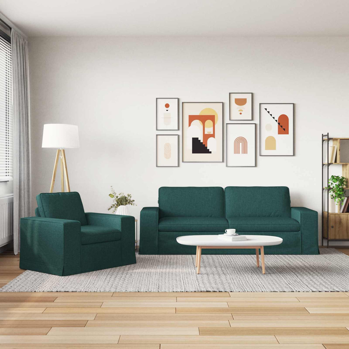 Set di divani 2 pz Verde Scuro Tessuto - homemem39