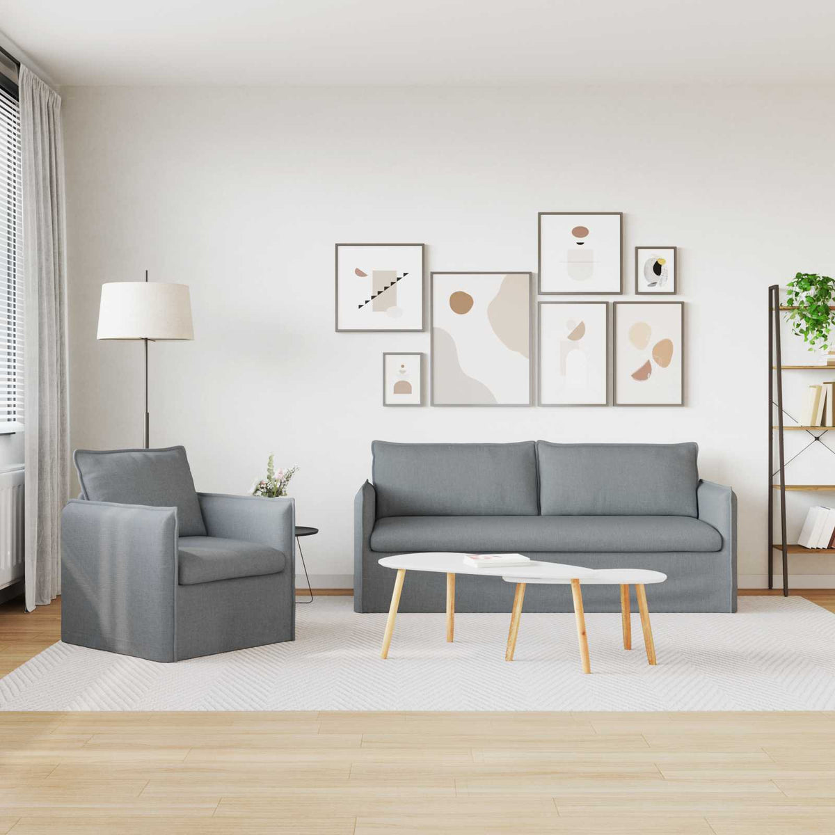 Set di divani 2 pz Grigio Chiaro Tessuto - homemem39