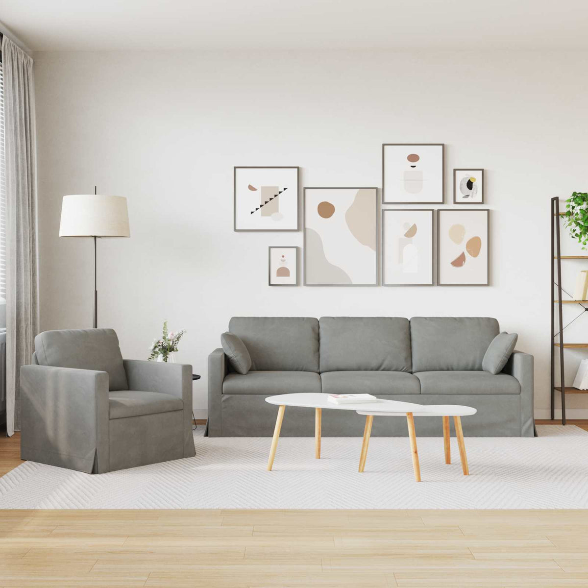 Set di divani 2 pz Grigio chiaro Velluto - homemem39