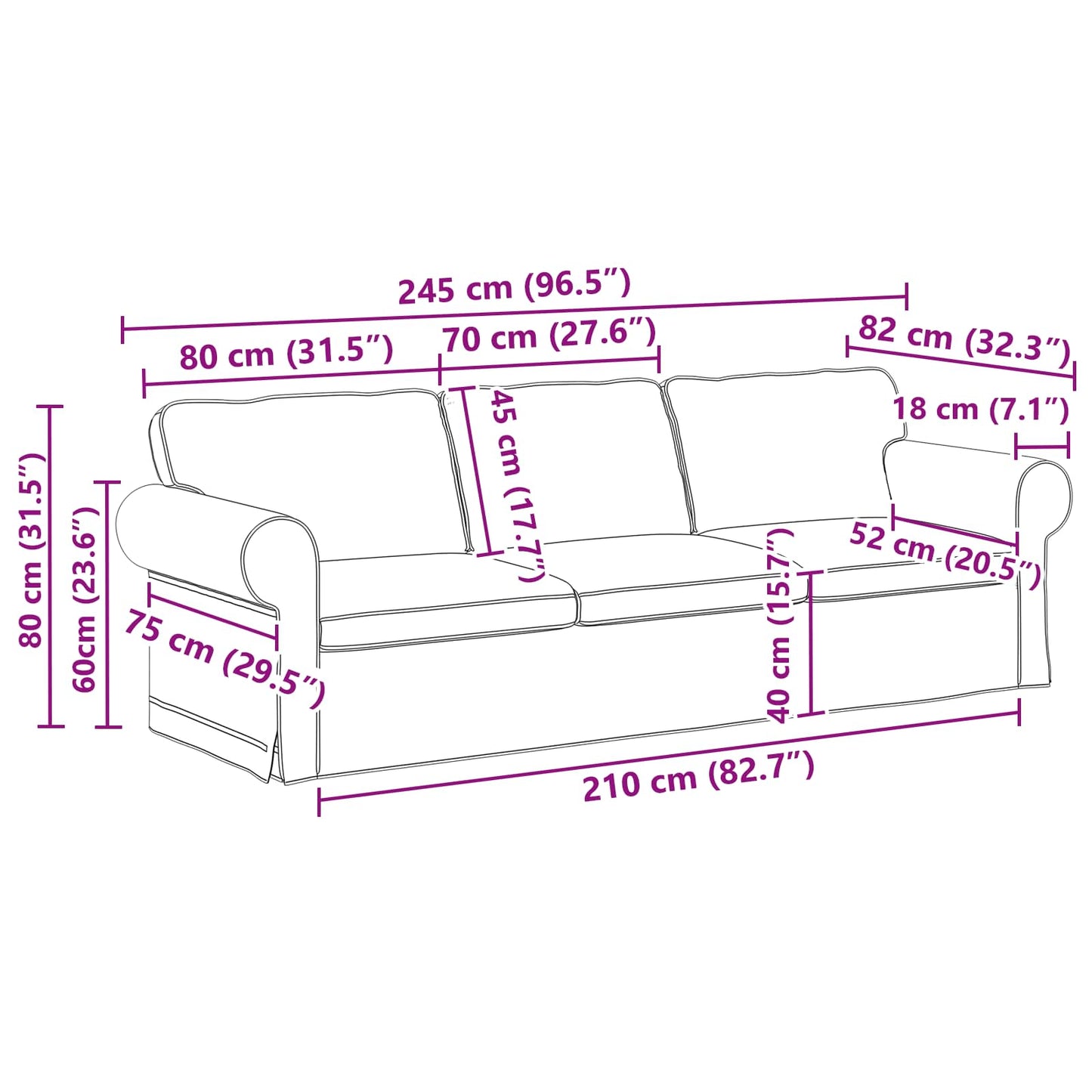 Divano Grigio scuro 245 x 82 x 80 cm Tessuto | homemem39