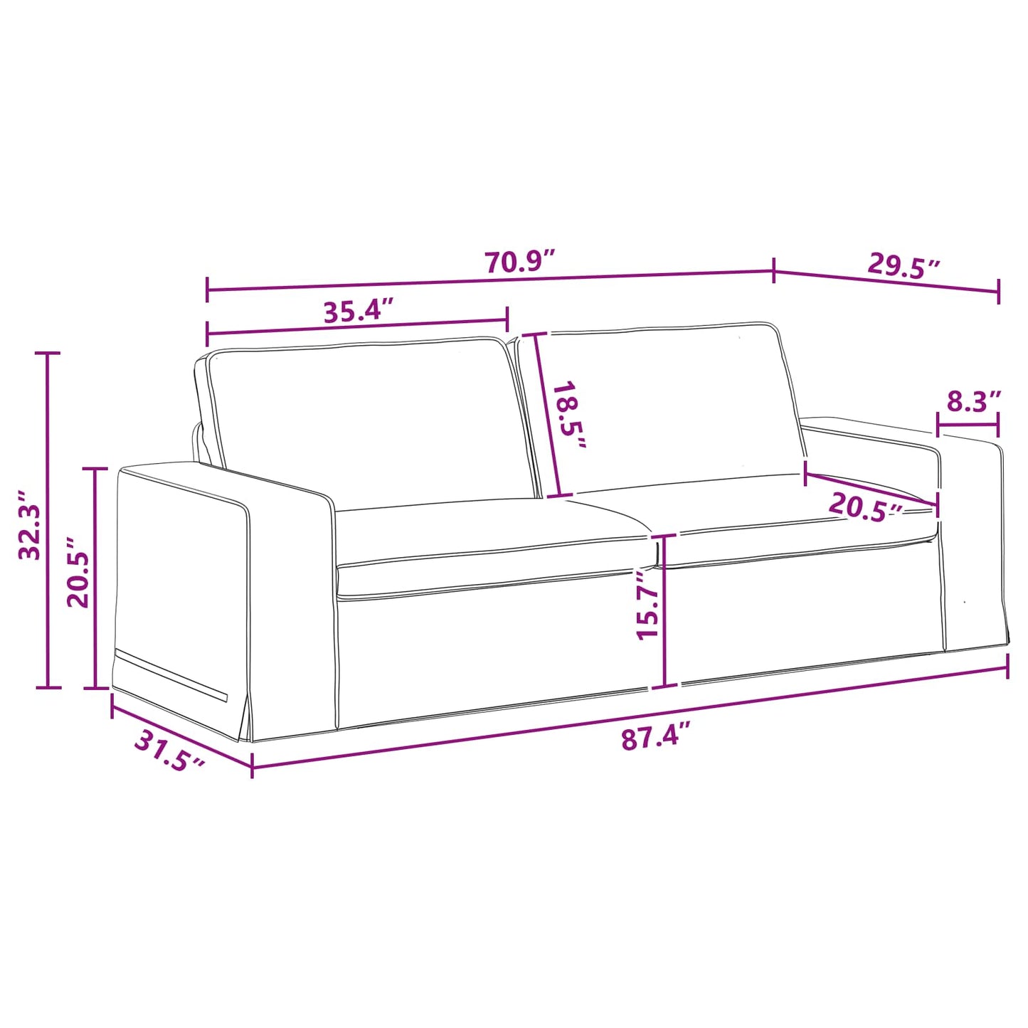 Divano Grigio scuro 222 x 80 x 82 cm Tessuto