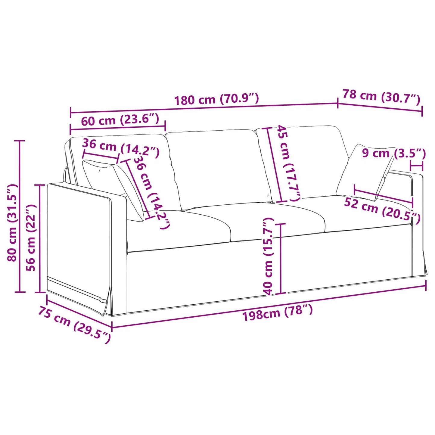 Divano Rosa 198 x 78 x 80 cm Velluto | homemem39