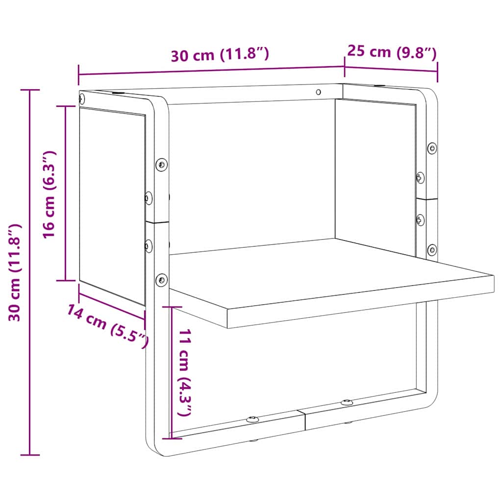 Scaffale da parete con lo scaffale Rovere Nero 30 x 25 x 30 cm | homemem39