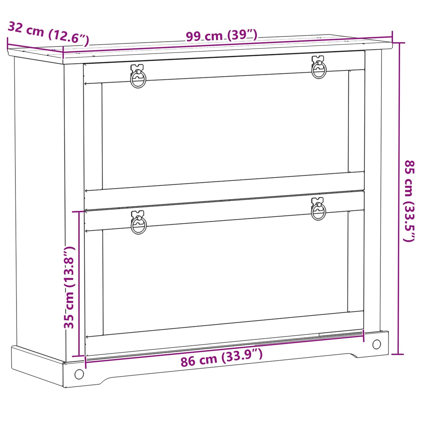 Mobile per scarpe Corona Bianco 99 x 32 x 85 cm Pino massello | homemem39